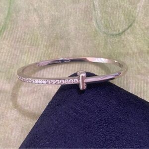 Tiffany & Co. T1 Diamond Hinged Bangle in 18k White Gold